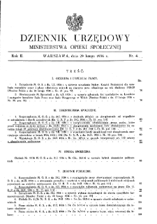 Dziennik Urzędowy Ministerstwa Opieki Społecznej : 1936, nr 4