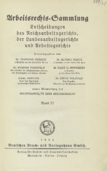 Arbeitsrechts-Sammlung. Bd. 21, Entscheidungen des Reichsarbeitsgerichts der Landesarbeitsgerichte und Arbeitsgerichte
